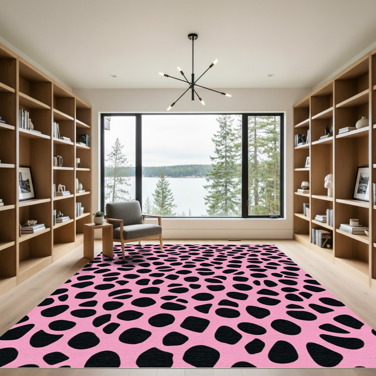 Pink Black Abstract Spot Rug