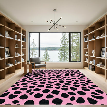 Pink Black Abstract Spot Rug