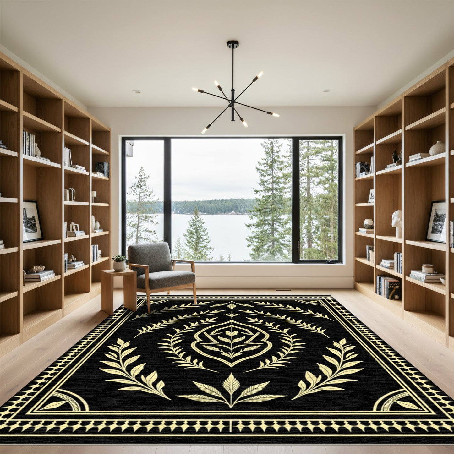 Black Vintage Laurel Botanical Frame Rug