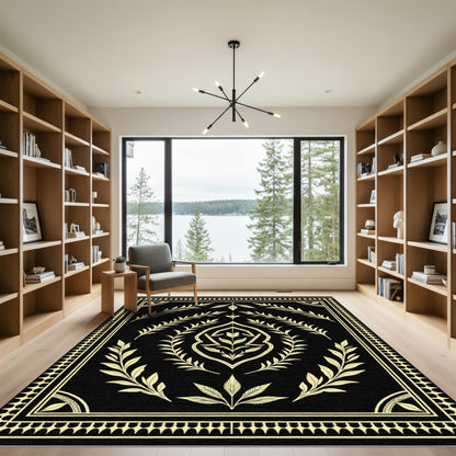 Black Vintage Laurel Botanical Frame Rug