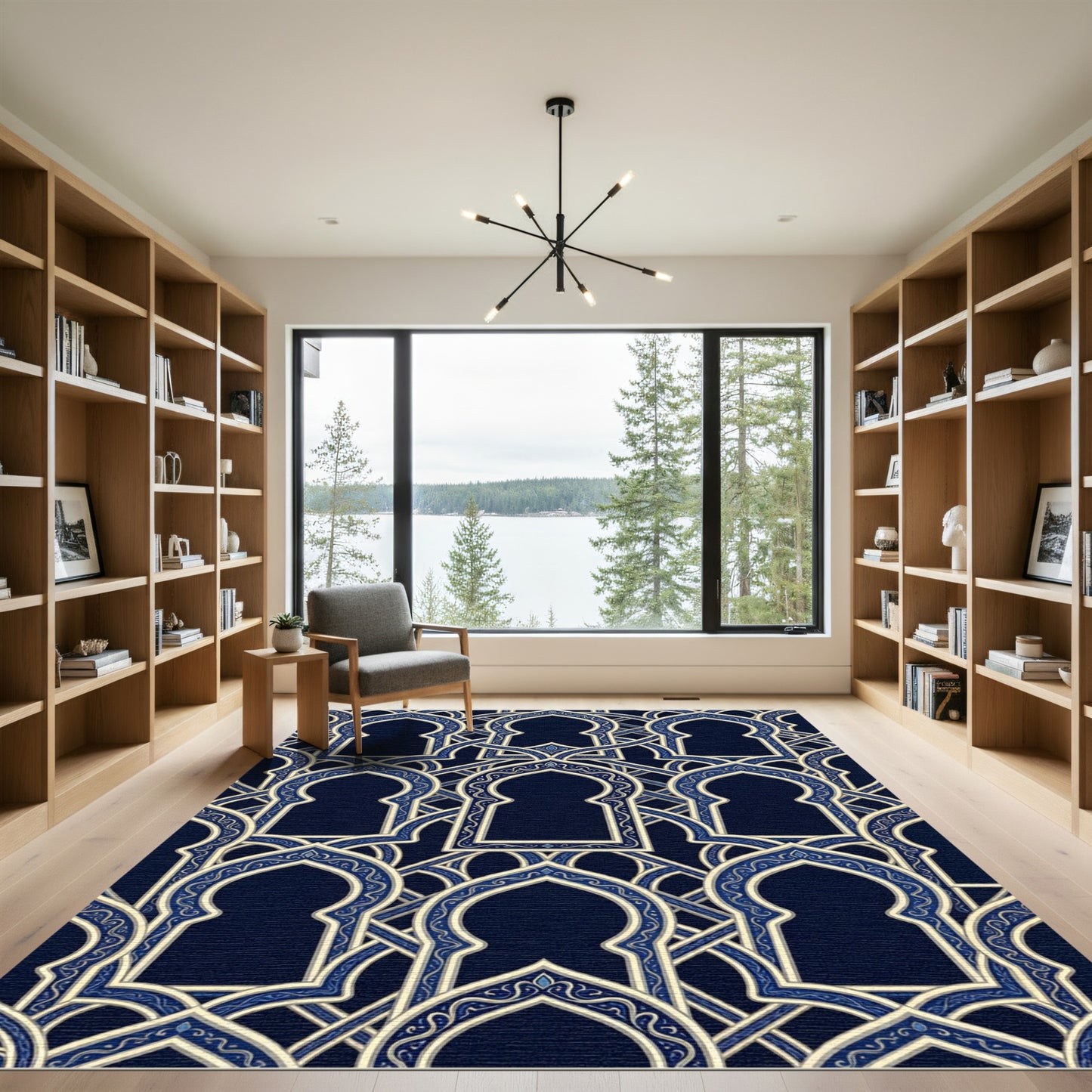 Midnight Blue Ornate Arched Trellis Rug