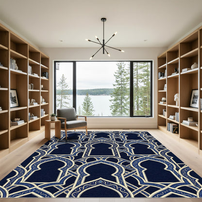 Midnight Blue Ornate Arched Trellis Rug