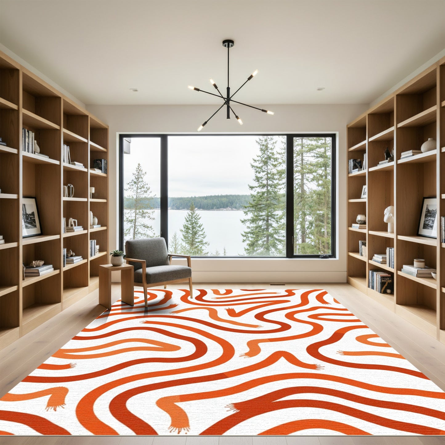 Warm Orange Wavy Lines Rug