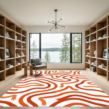 Warm Orange Wavy Lines Rug