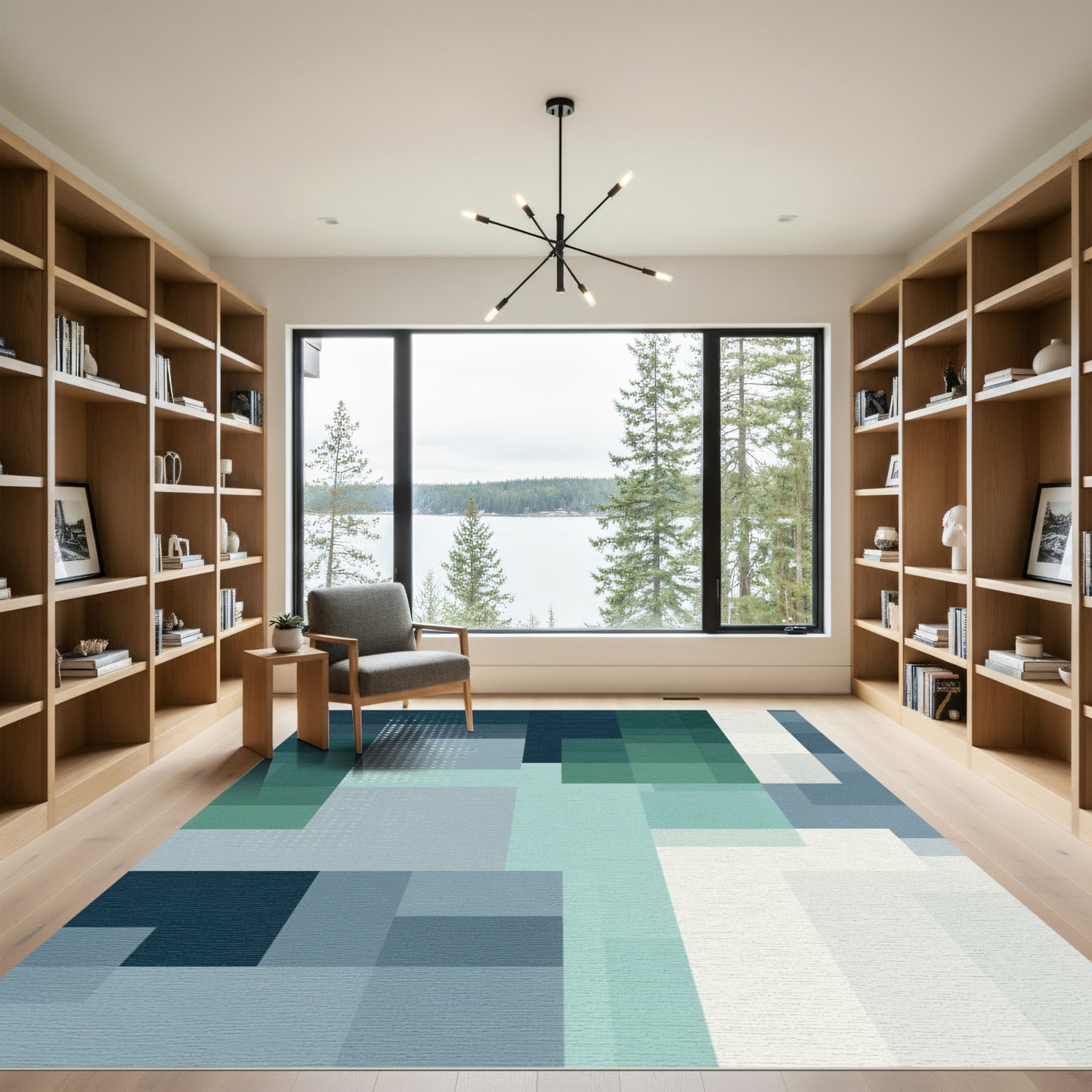 Cool Tones Geometric Overlay Rug