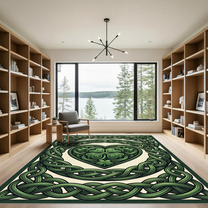 Intricate Emerald Celtic Knot Heart Rug