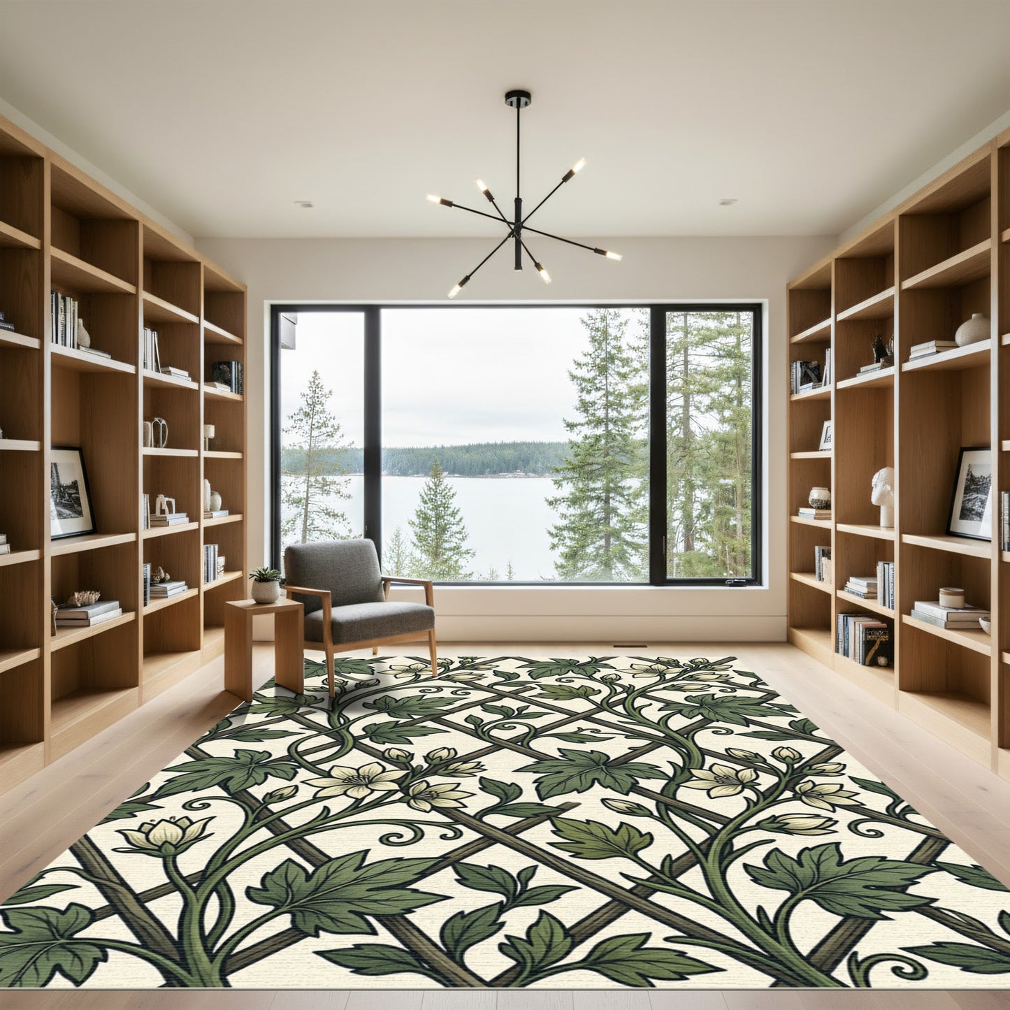Green Ivy Trellis Botanical Cream Rug