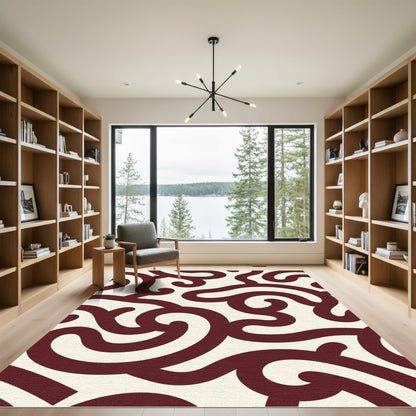 Maroon Swirl Abstract Continuous Line Rug
