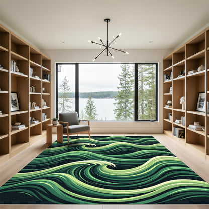 Emerald Green Crashing Waves Rug