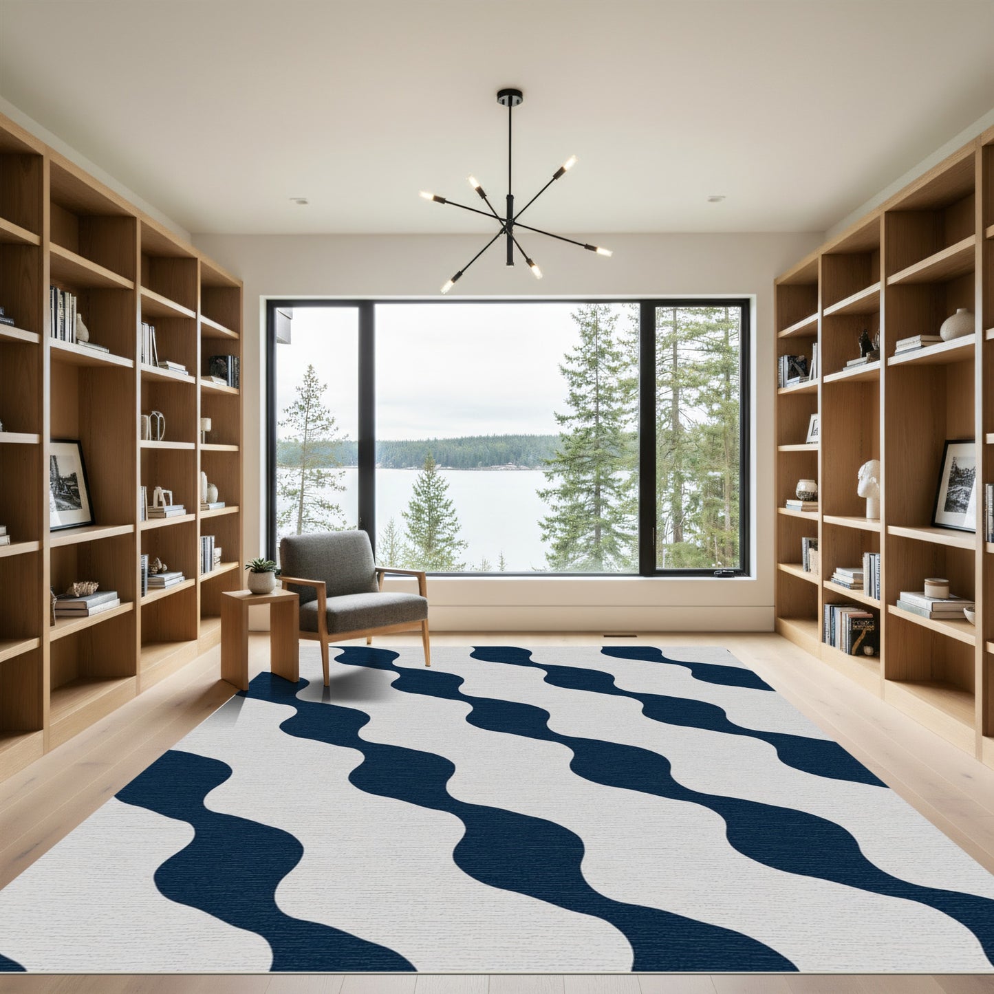 Navy Gray Wavy Stripe Composition Rug
