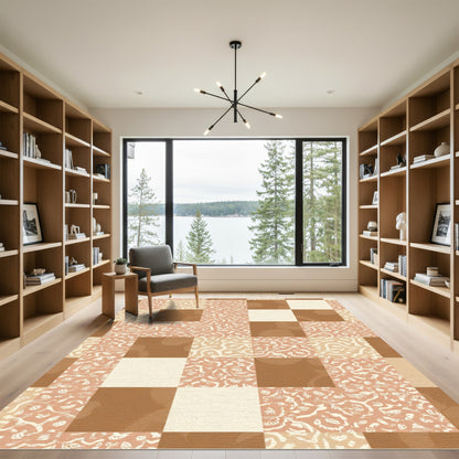 Terracotta Peach Square Patchwork Rug