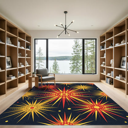 Radiant Red Yellow Starburst Graphic Rug