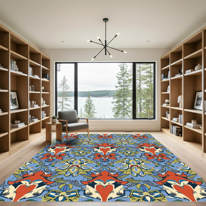 Bold Cream Orange Blue Ornamental Rug