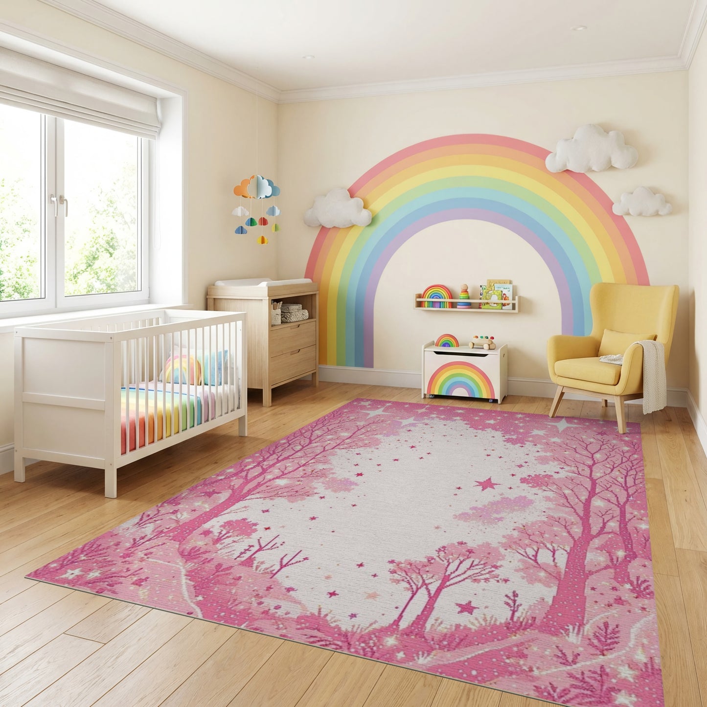 Dreamy Pink Starry Forest Rug