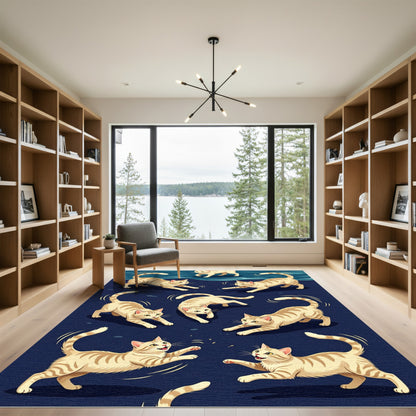 Whimsical Ginger Tabby Cats Playful Dance Rug