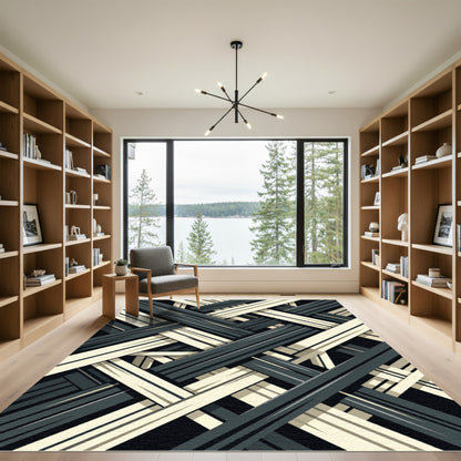 Bold Intersecting Stripes Geometric Rug