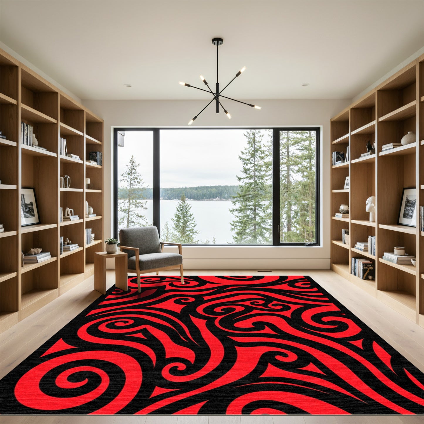 Bold Red Swirl Tribal Rug