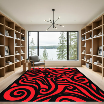 Bold Red Swirl Tribal Rug