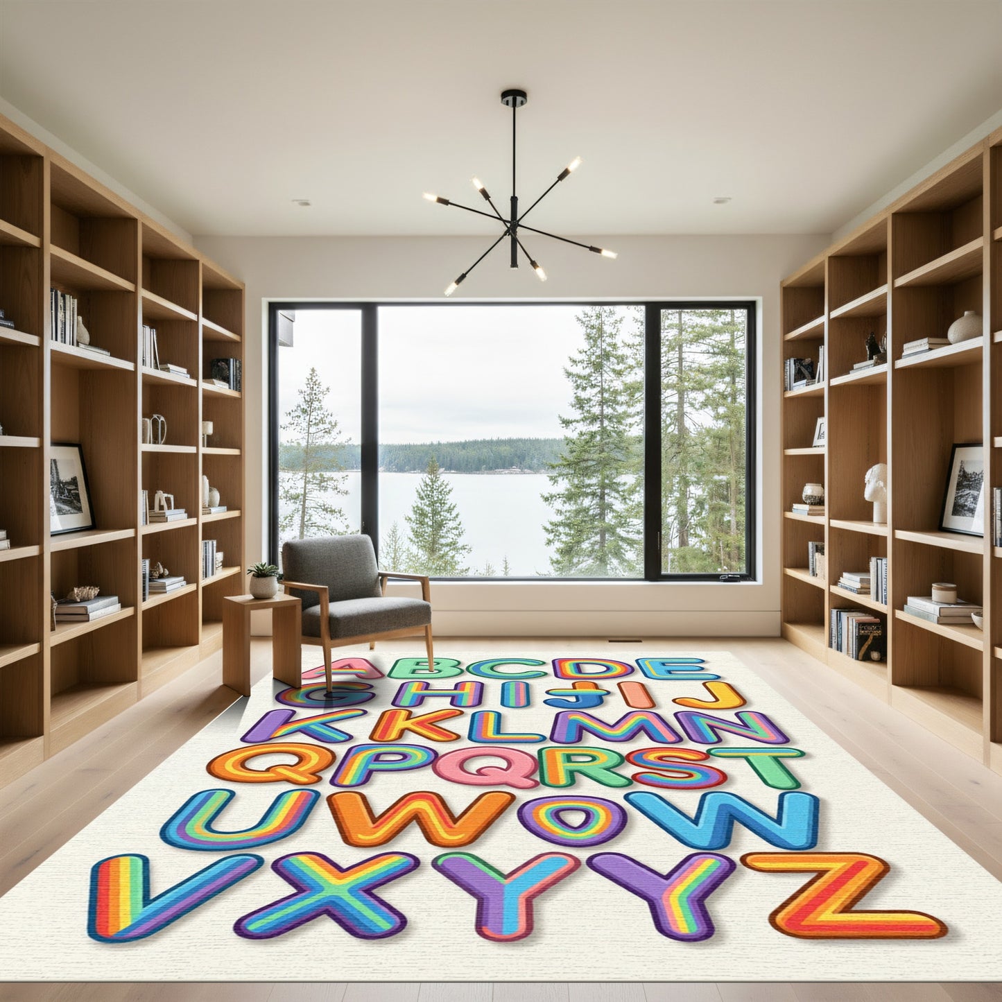 Colorful Rainbow Alphabet Letter Wall Art Rug