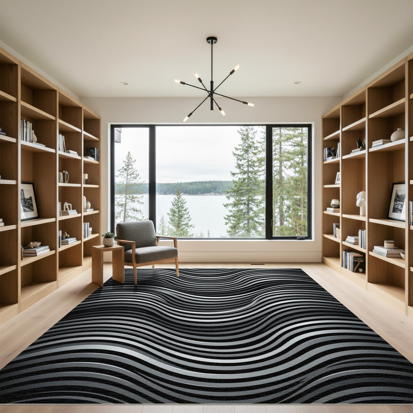 Monochromatic Wavy Linear Optical Illusion Rug