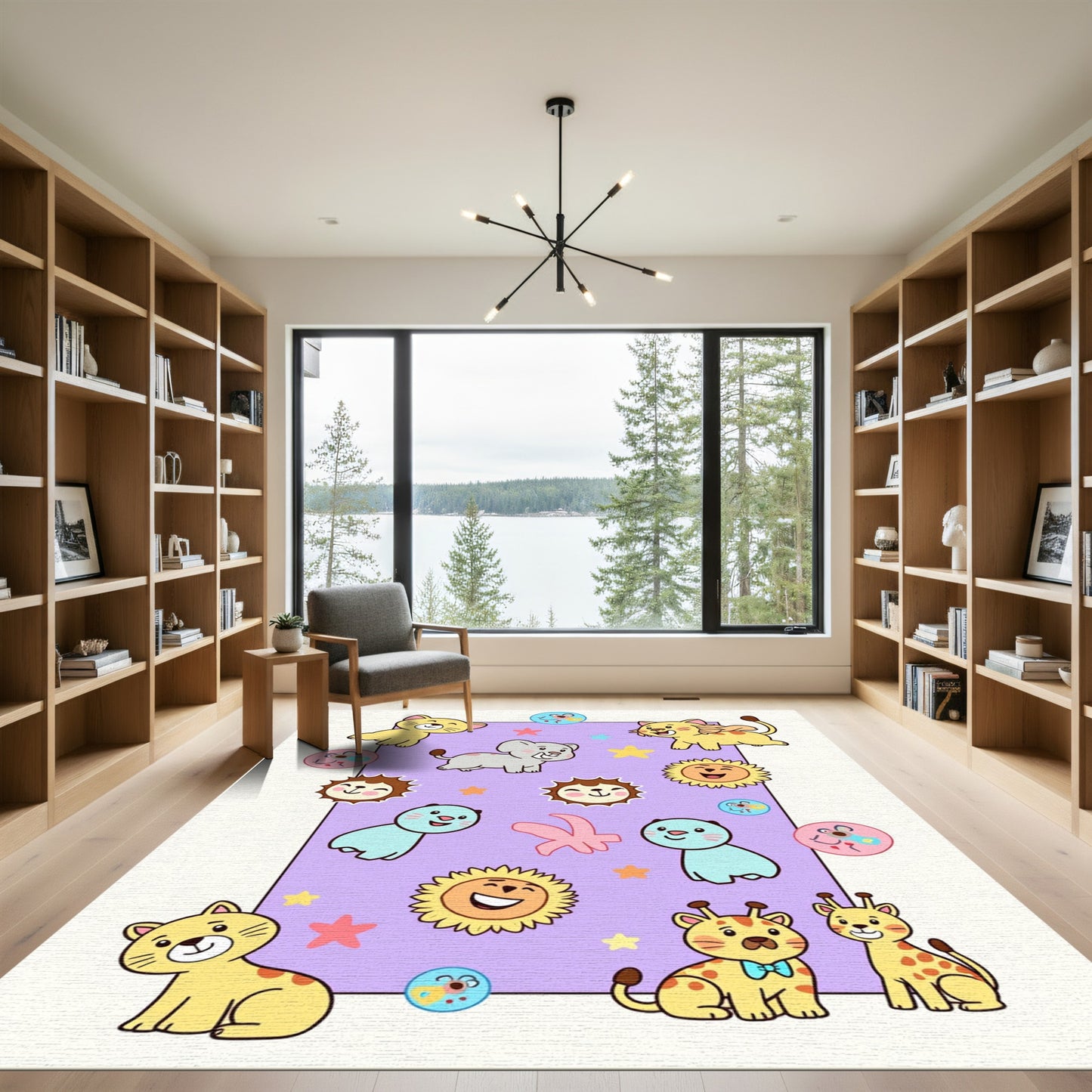 Happy Cute Animals And Stars Rug