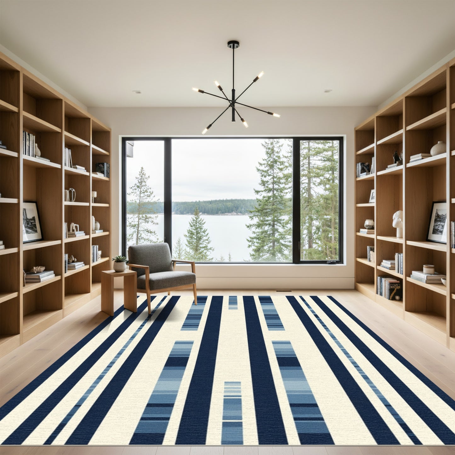 Deep Blue Modern Vertical Stripes Rug