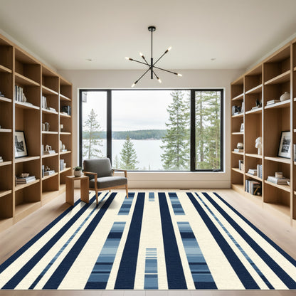 Deep Blue Modern Vertical Stripes Rug