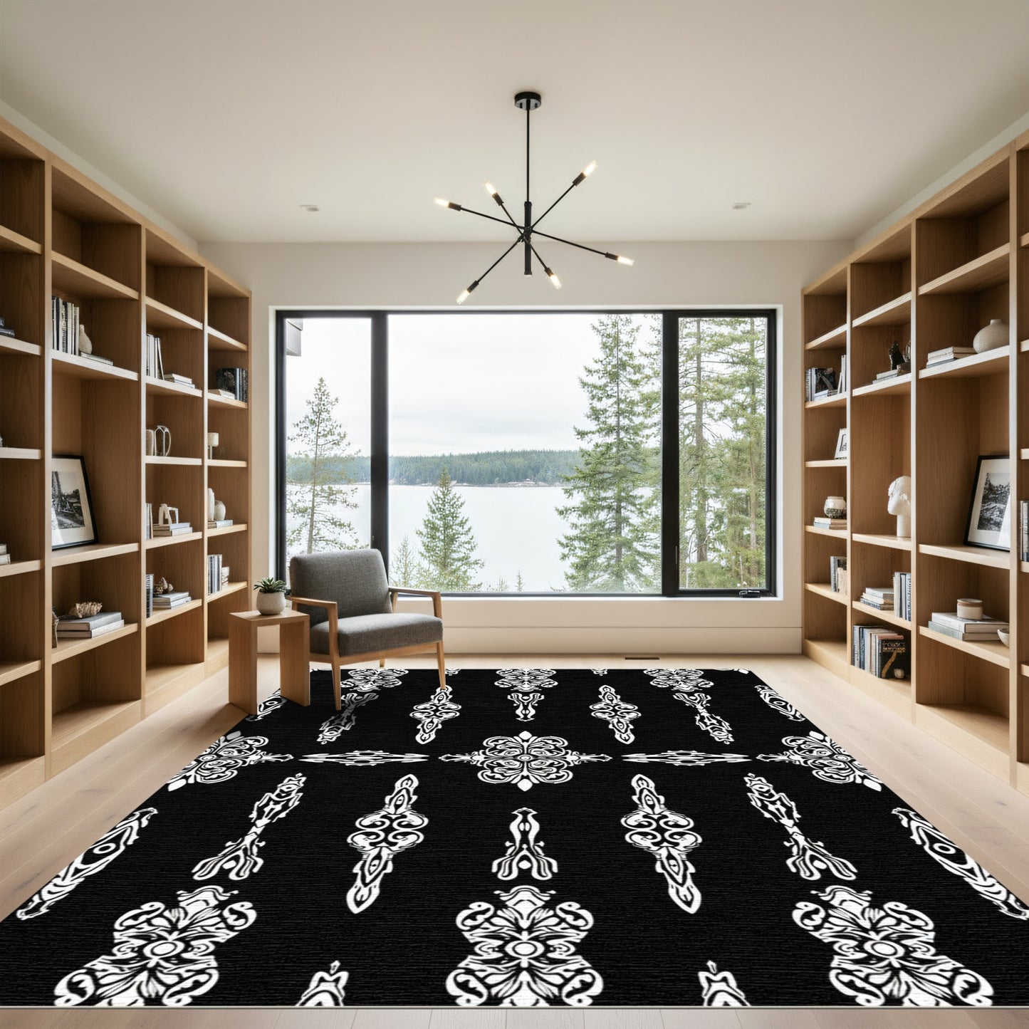 Monochromatic Ornate Scrollwork Harmony Rug