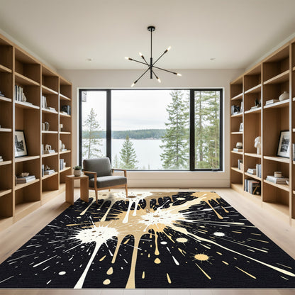 Cream Splatter Explosive Abstract Rug