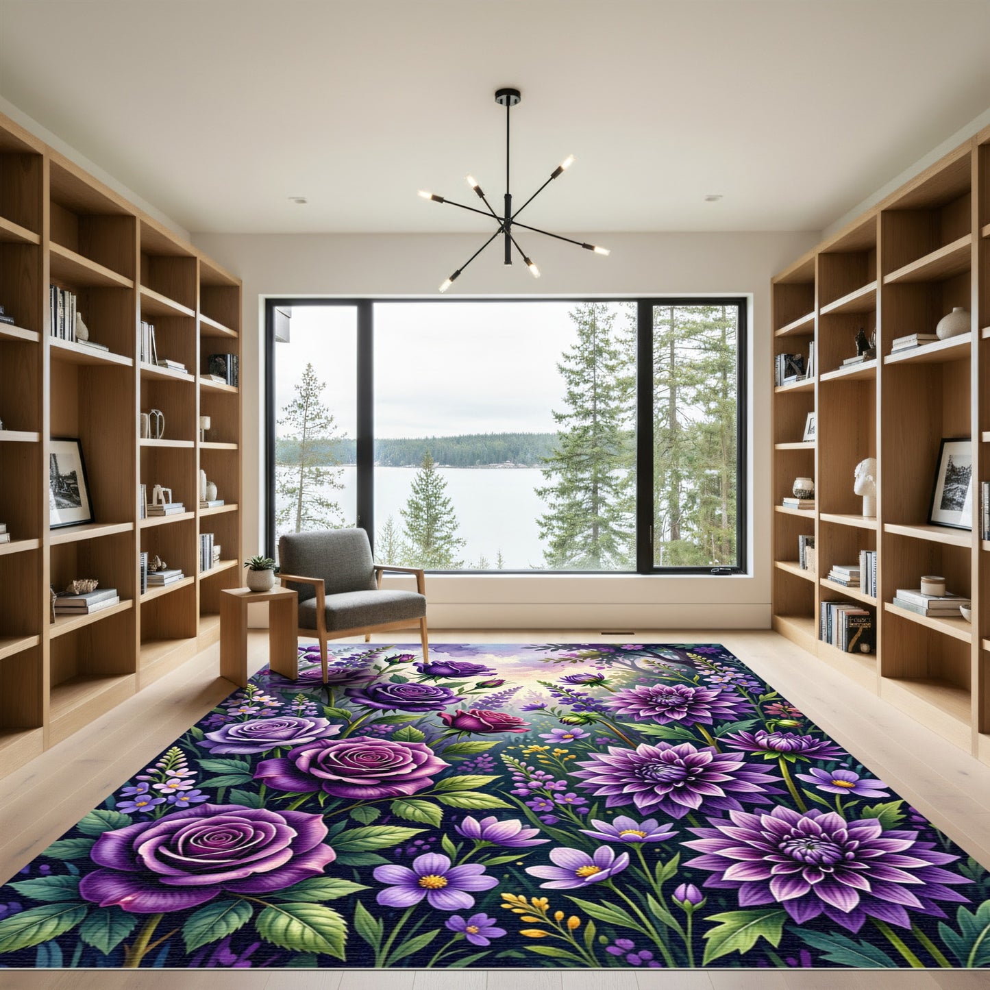 Purple Roses Dahlia Garden Bloom Rug