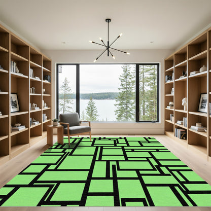 Lime Green Rectangular Geometric Composition Rug