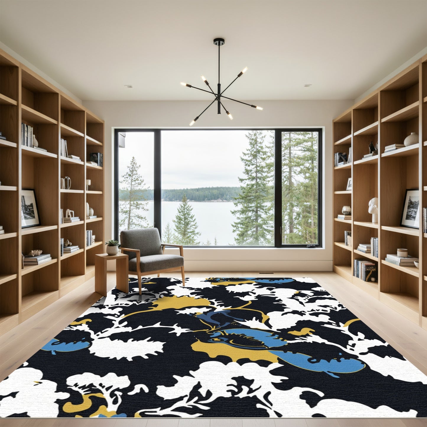 Bold Blue Abstract Floral Splatter Rug
