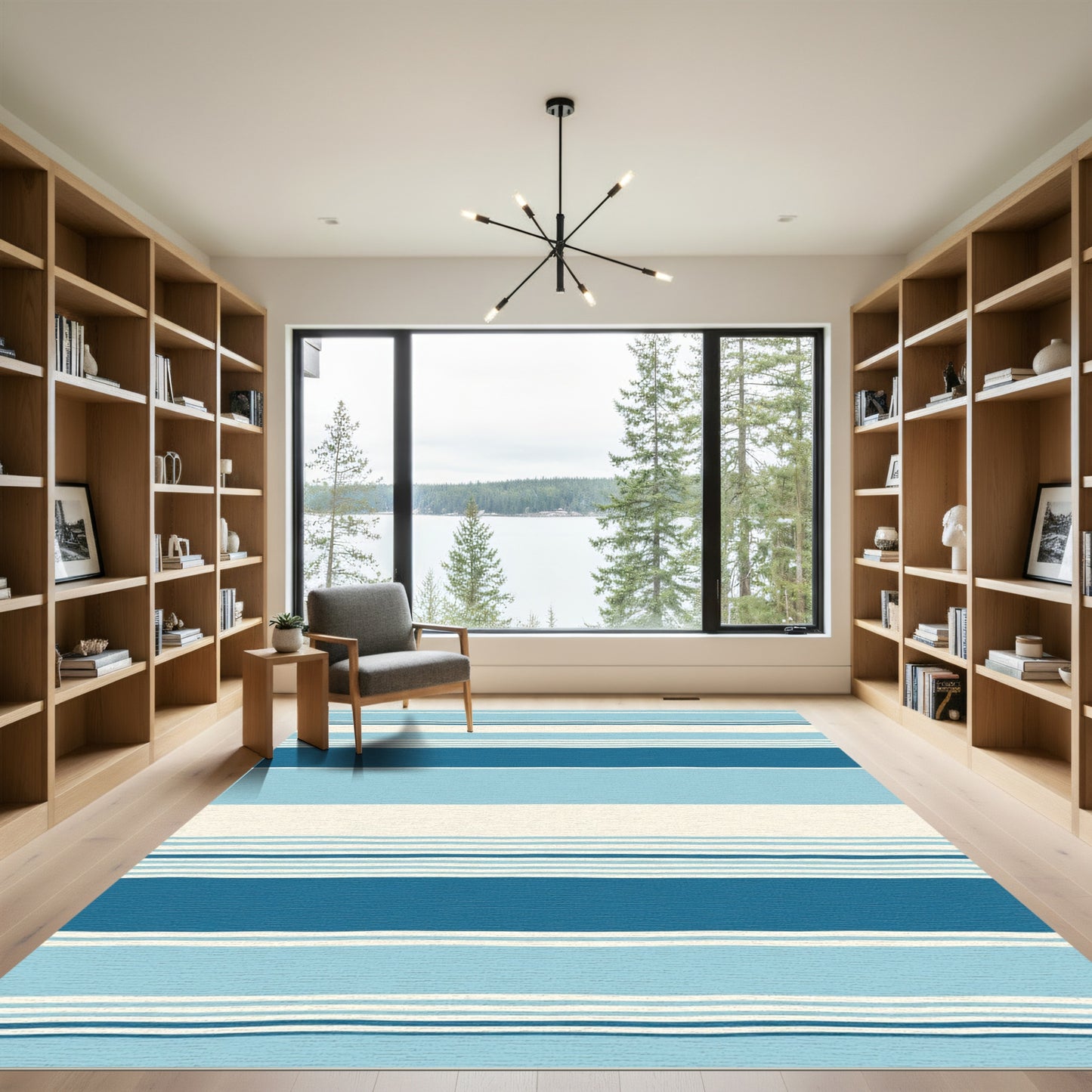 Ocean Blue Striped Band Rug