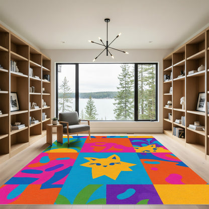 Vibrant Whimsical Yellow Cat Shapes Rug