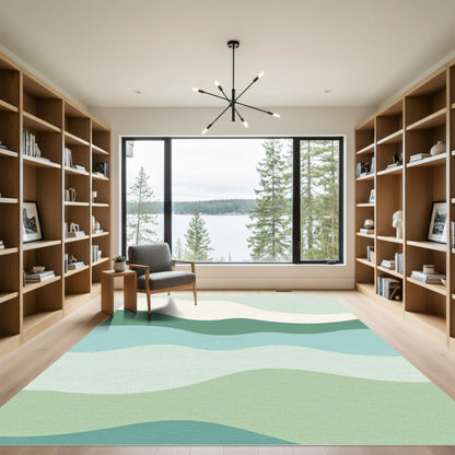 Serene Green Abstract Wave Composition Rug