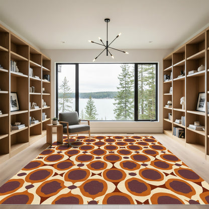 Retro Ochre Plum Abstract Roundel Rug