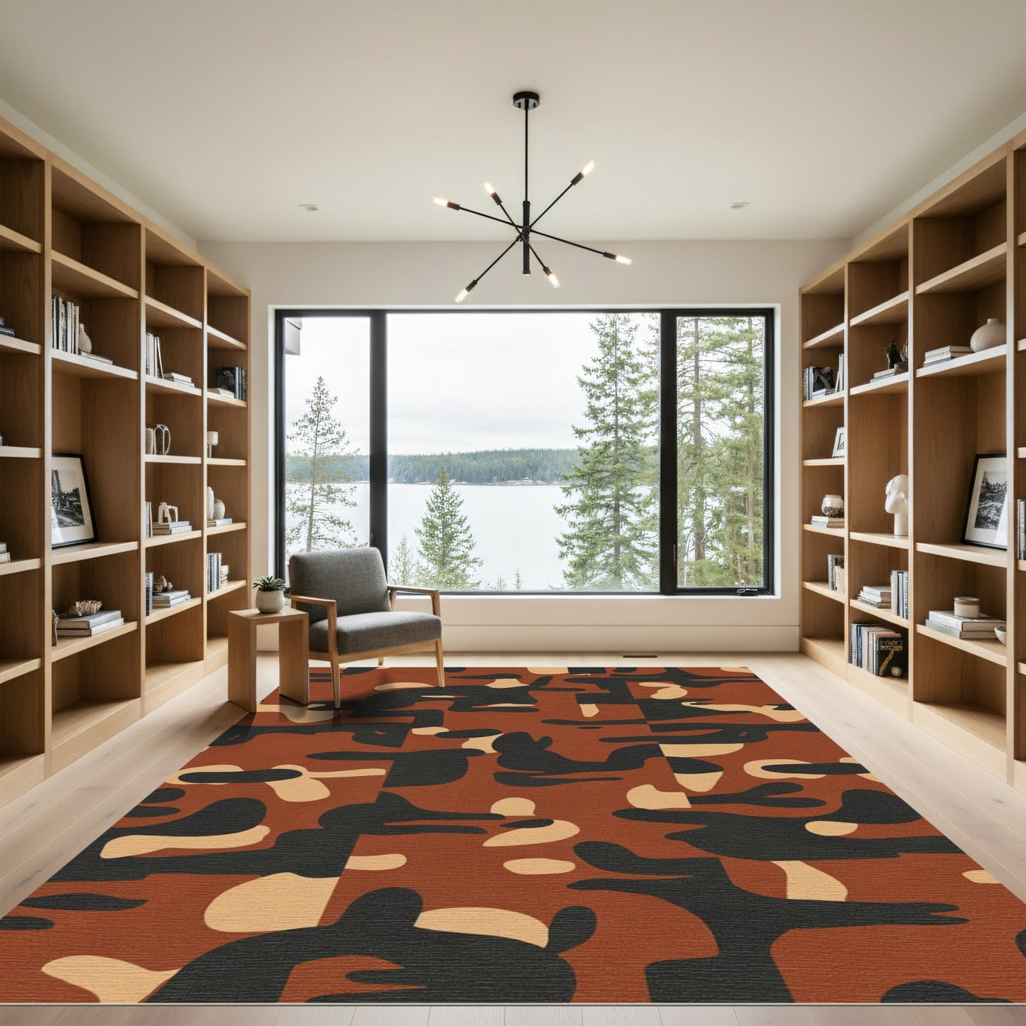 Russet Black Abstract Camouflage Rug
