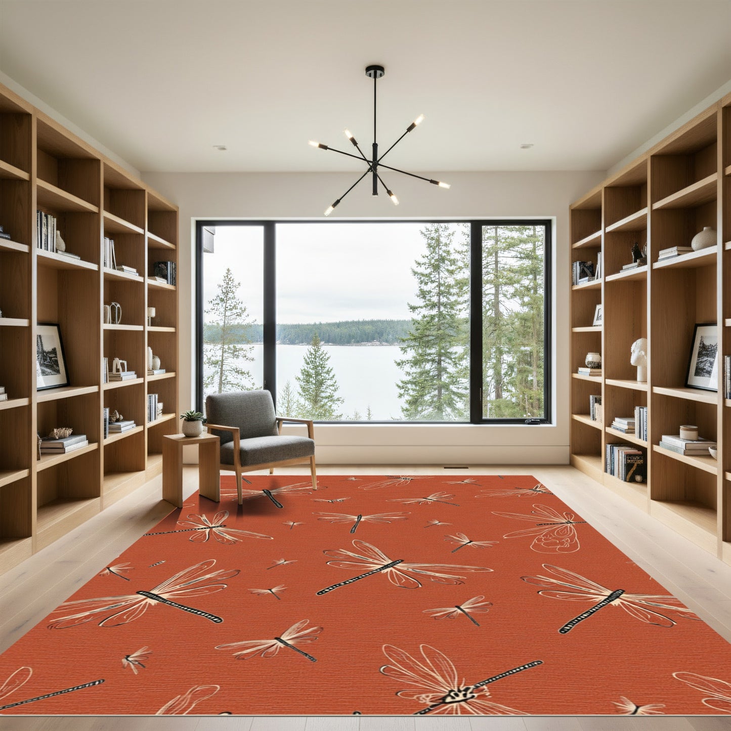 Terracotta Dragonfly Sketch Collage Rug