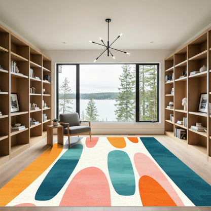 Abstract Teal Orange Pink Ovals Rug