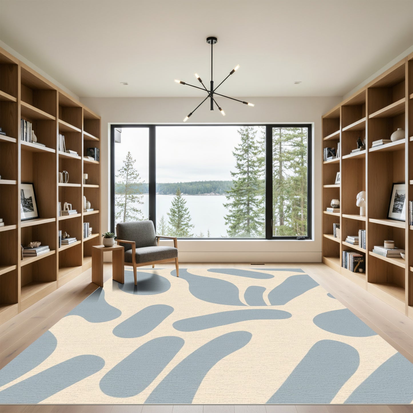 Pale Blue Abstract Organic Shapes Rug