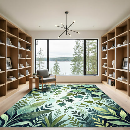 Lush Green Botanical Ivy Foliage Rug