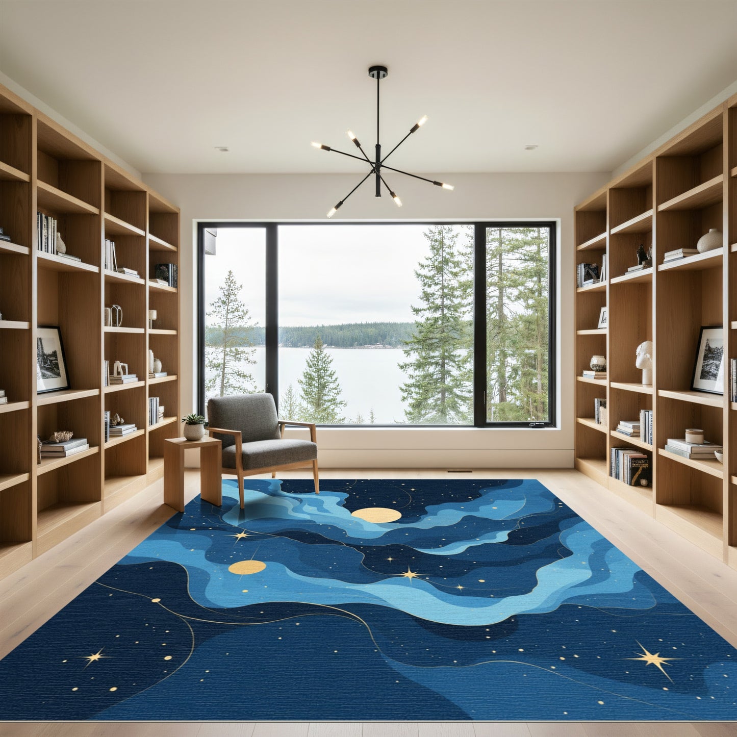 Midnight Blue Celestial Starry Night Rug