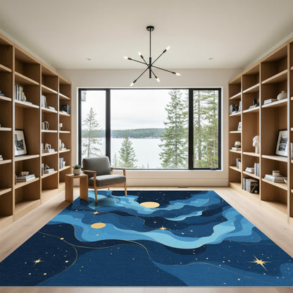 Midnight Blue Celestial Starry Night Rug
