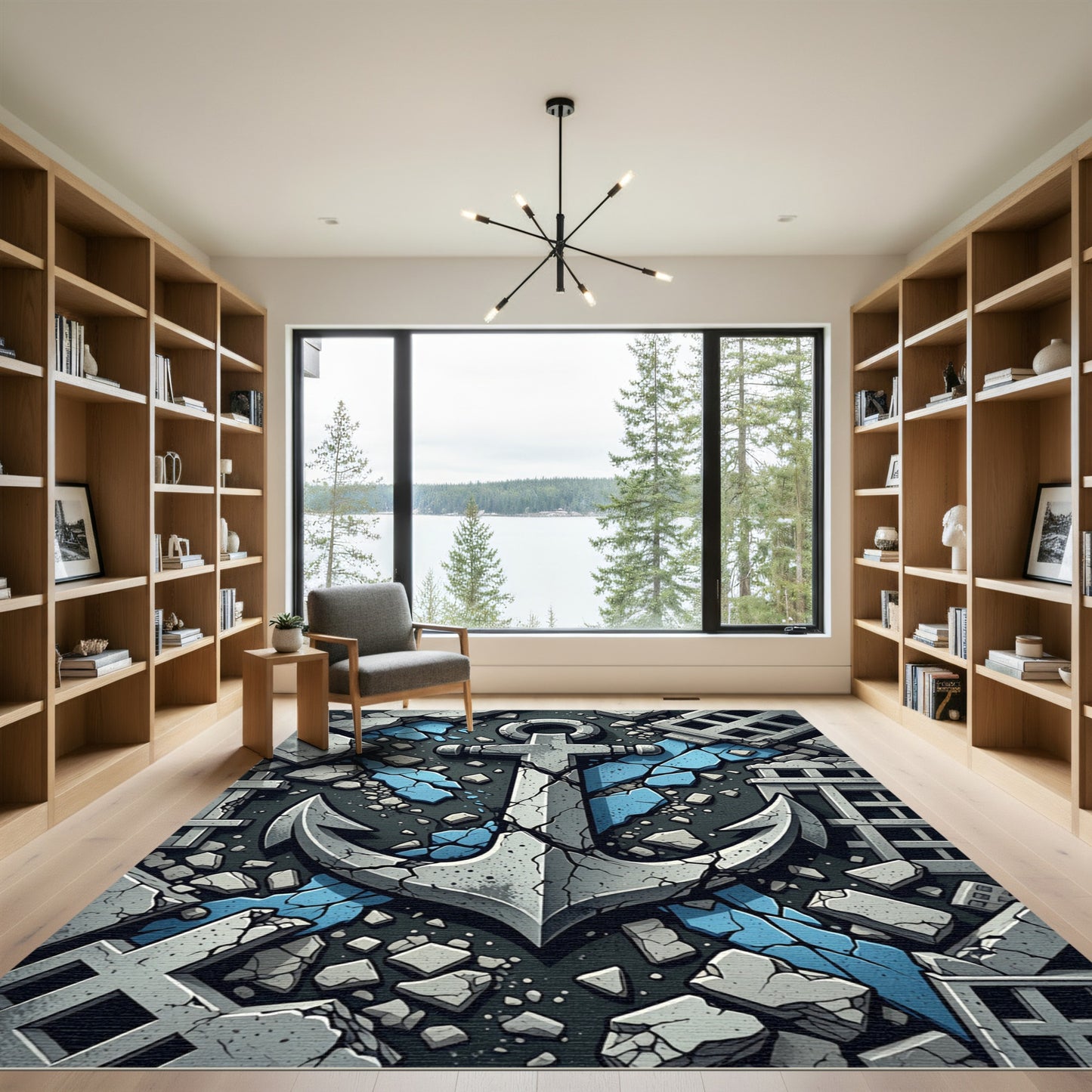 Gray Anchor Ruins Blue Cracks Rug