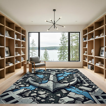 Gray Anchor Ruins Blue Cracks Rug
