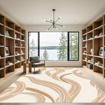 Neutral Swirl Ribbon Abstract Rug