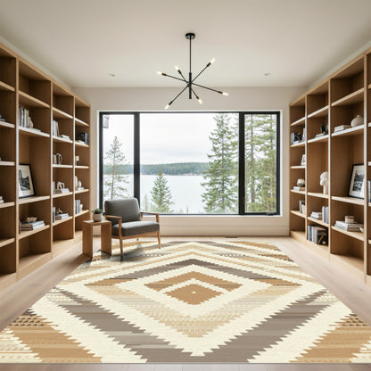 Neutral Earth Tone Geometric Diamond Rug