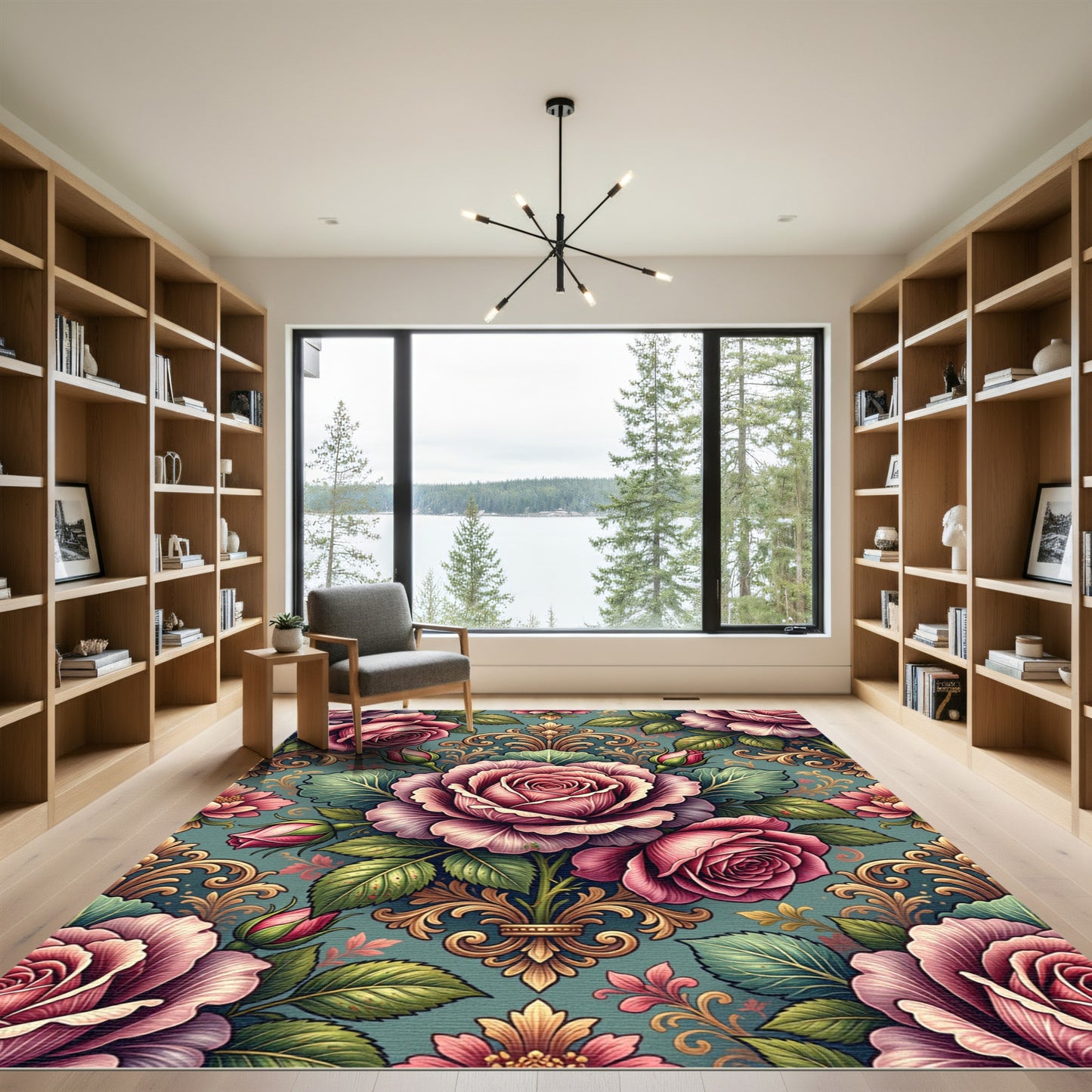 Elegant Dusty Rose Floral Damask Rug