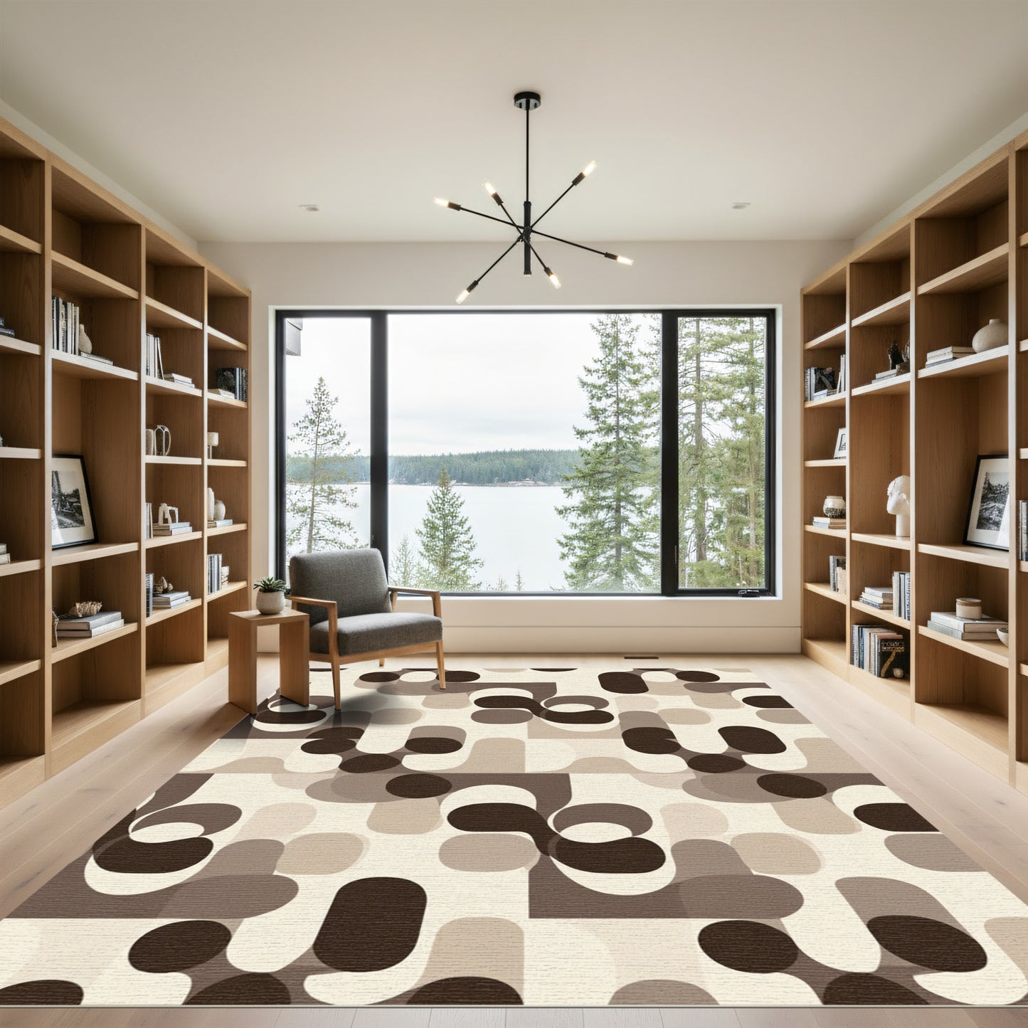 Retro Brown Abstract Shapes Rug
