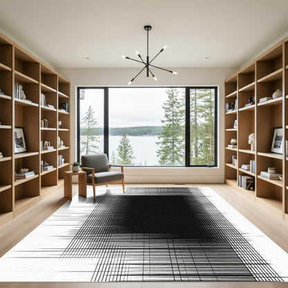 Monochrome Abstract Linear Grid Rug